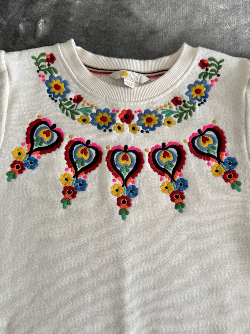 Boden Embroidered Blouson Sweatshirt Size 4 Uk 8 Cream Floral Boho Crew Cotton - Picture 6 of 11